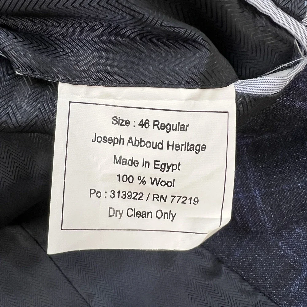 Joseph Abboud Blazer Jacket Sport Coat Mens 46R Wool Navy Flannel Plaid